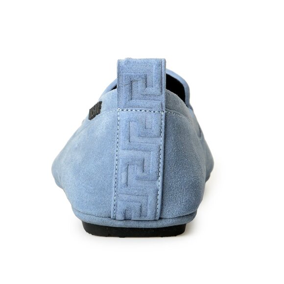 Versace Men\'s Blue Logo Suede Leather Driver Moccasins Loafers Shoes US 8 IT 41